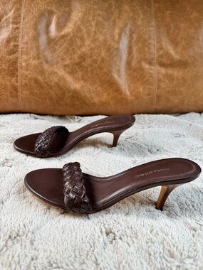 Banana Republic Braided Leather Kitten Heel Slide Sandals - Dark Brown Size 6